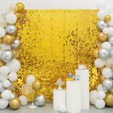 Nessiworld Gold Gold Color Rectangle Cut Shiny Glitter Look Background Curtain Decor 1x2 Meters